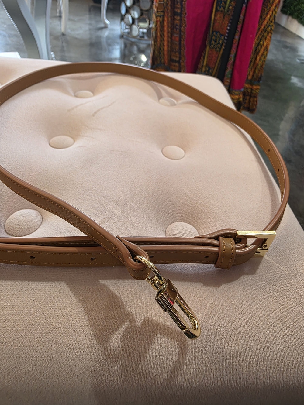 Slim Tan Leather Crossbody Strap with Gold Hardware - Women - Picture 2 of 5